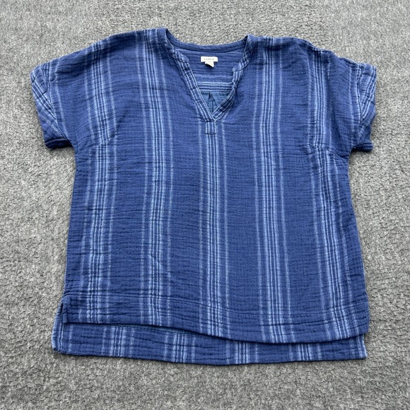 L.L. Bean Tops - LL Bean Cloud Gauze Split Neck Top Shirt Lightweight Cotton Womens M Blue Stripe